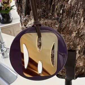 Hermes Purple and Gold tortoise Round Pendant Necklace